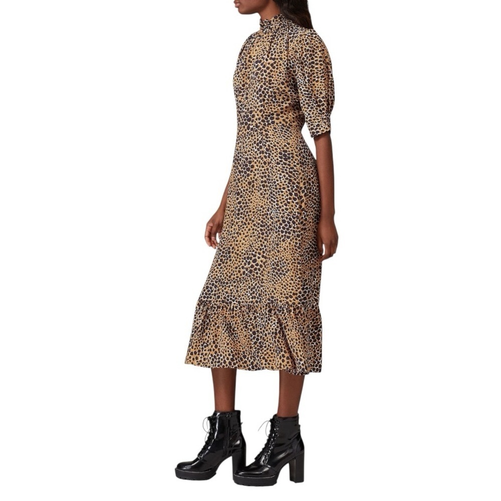 SEA New York Leopard Print Louise Midi Dress Black Brown 8 Party Work Animal - Picture 3 of 11